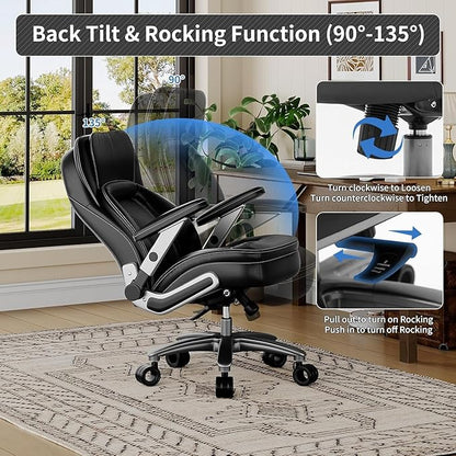 Big and Tall Office Chair, 600lbs Heavy Duty Desk Chair with 5D Arms, Adjustable Lumbar Support & Height, Tilt Function, PU Leather High Back Ergonomic Executive Computer Chair with 3'' Silent Casters
