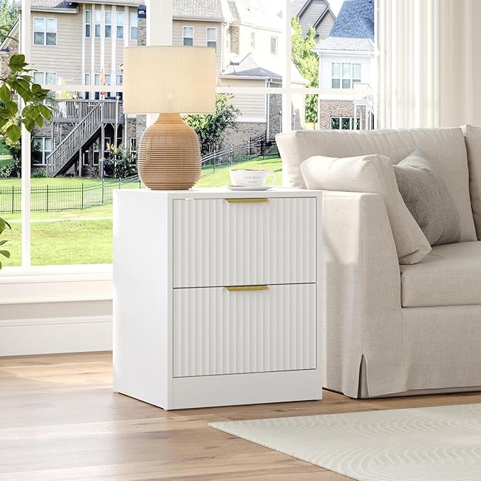 3-Piece Modern Bedroom Furniture Set, Wide 8-Drawer Dresser & 2-Drawer Nightstands Set of 2, Natural Wood Dresser and Nightstand Sets for Bedroom, Hallway, White