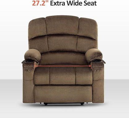 MCombo Oversized Dual Motor Power Lift Recliner Chair Sofa with Massage and Heat for Big Elderly People, Infinite Position, USB Ports, Fabric R7677 (Brown, Medium-Oversize)