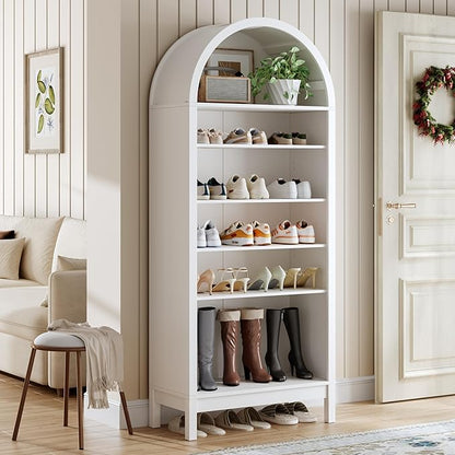 Shoe Cabinet, 70" Tall Arched Shoe Rack with 3 Adjustable Shelves, 7-Tier Large Freestanding Shoe Storage Organizer for Entryway, Closet, Hallway, Living Room