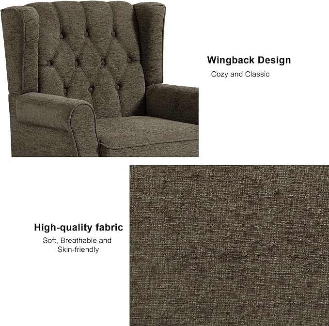 Accent Chair, Upholstered Armchair with Button Tufted High Back & Solid Wood Legs, Comfy Wingback Reading Single Sofa Chair for Small Spaces, Living Room, Bedroom-Taupe, Set of 2