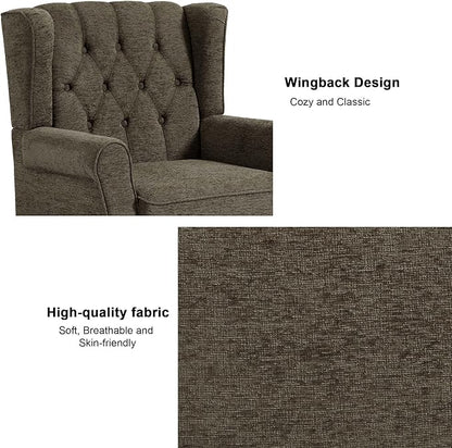 Accent Chair, Upholstered Armchair with Button Tufted High Back & Solid Wood Legs, Comfy Wingback Reading Single Sofa Chair for Small Spaces, Living Room, Bedroom-Taupe, Set of 2