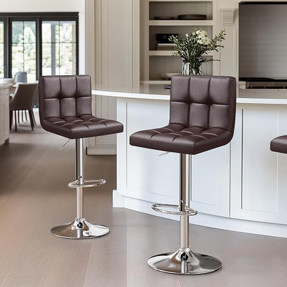 Yaheetech Bar Stools Set of 2, Adjustable PU Leather Swivel Barstools, Modern Counter Stools with Back and Footrest, Counter Height Barstools for Bar, Kitchen, Dining Room, Brown