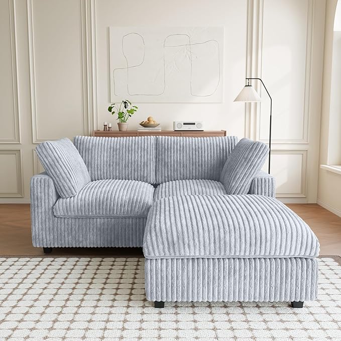 L Shaped Sofa with Ottoman, 78.74" Modular Sectional Couches for Living Room, Loveseat Couch with Removable Covers, Plush Deep Seat Sleeper Sofa for Apartment and Small Space, Gray