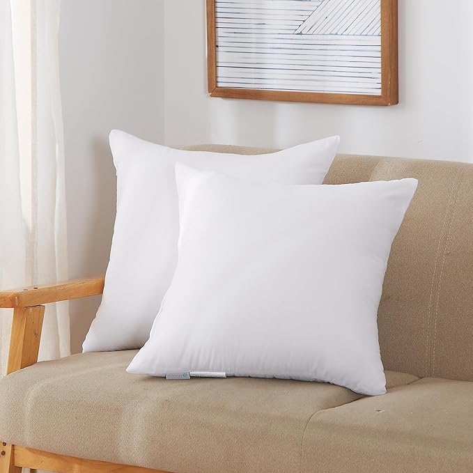 Acanva 28x28 Throw Pillow Inserts Set of 2, Premium Polyester Fiber Fill Square Sham Stuffer Cushion for Sofa, Bed, Couch and Chair, Machine Washable, White
