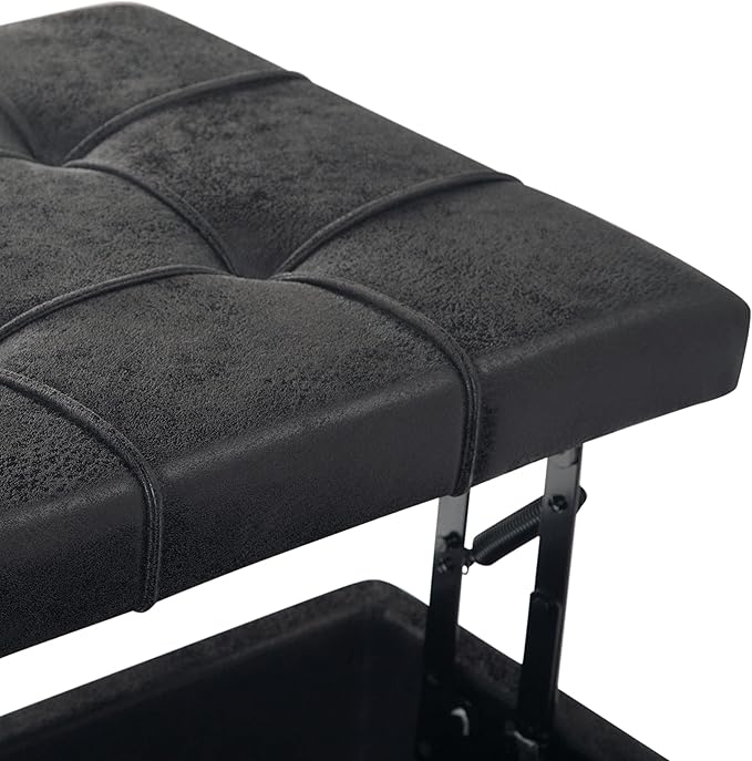 SIMPLIHOME Harrison Coffee Table Storage Ottoman - 36 inch Wide Upholstered Vegan Leather Square Lift-Top Ottoman in Distressed Black, Transitional Ottoman for Living Room with Hidden Storage