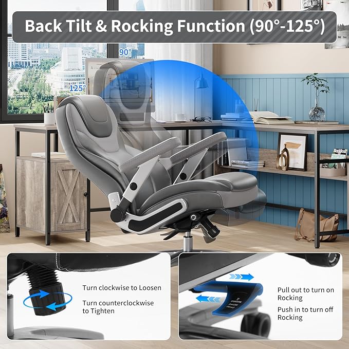 Big and Tall Office Chair with 5D Arms, 600lbs Fabric & PU Leather Heavy Duty Desk Chair, Adjustable Lumbar Support & Height, Tilt Function, High Back Ergonomic Executive Computer Chair