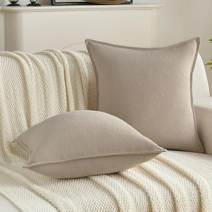 FUTEI Oatmeal Chenille Throw Pillow Covers 22x22 Inch Set of 2,Edges Double-Stitched Cushion Cases,Modern Home Decor for Couch Living Room