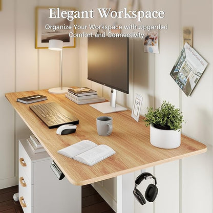 Monomi Electric Standing Desk, 71 x 31.5 inches Height Adjustable, Ergonomic Home Office Sit Stand Up Desk with Memory Preset Controller (Natural Top/White Frame)