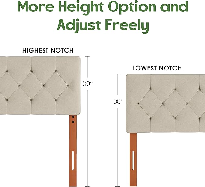 Upholstered Twin Headboard, Twin Headboard Only for Bed Frame from 27”-41”, Adjustable Height Twin XL Headboard with Durable Solid Wood Legs, Fabric Bed Headboard in Modern Button Design, Beige