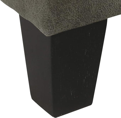 HomePop Faux Leather Square Storage Ottoman with Wood Legs, Pewter Gray