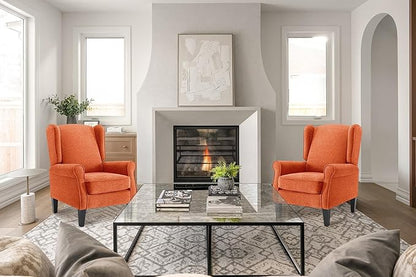 Accent Chair for Living Room Set of 2, High Back Reading Armchairs with Removable Seat Cushion, Mid-Century Single Couch in Fabric, Modern Ergonomic Wingback Chair for Bedroom,Club, Balcony
