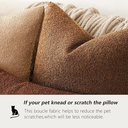 Foindtower Set of 2, Decorative Textured Boucle Throw Pillow Covers Accent Solid Pillow Cases Neutral Soft Cozy Couch Cushion Case for Chair Sofa Bedroom Living Room Home Decor 26x26 Inch Hazel Brown