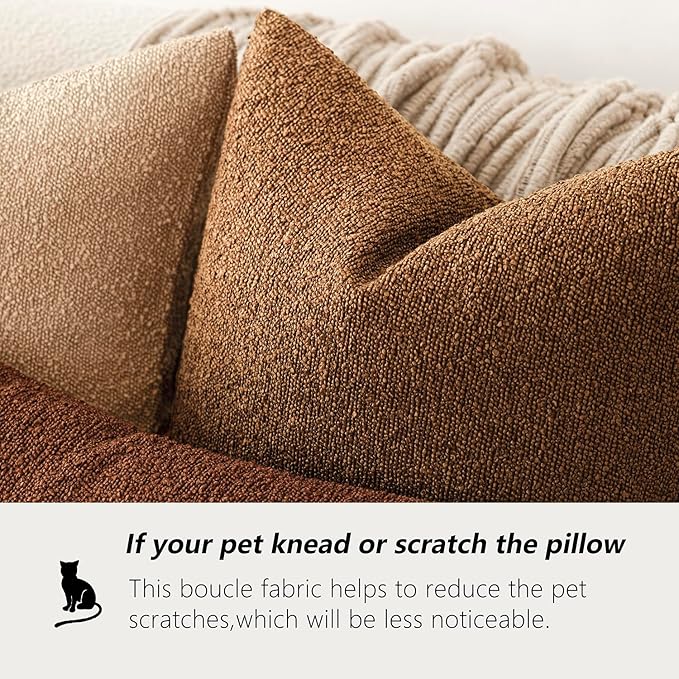 Foindtower Pack of 2 Modern Textured Boucle Throw Pillow Covers Accent Solid Decorative Pillow Cases Cozy Woven Couch Cushion Case for Chair Sofa Bedroom Living Room Home Decor 20x20 Inch Hazel Brown