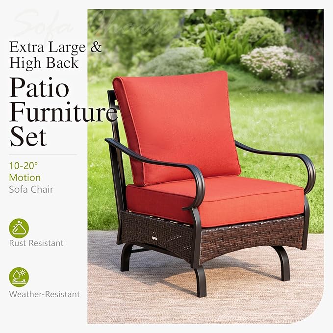 Sophia & William Patio Furniture Set with Fire Pit Table, 5 PCS Metal Outdoor Conversation Set with Fire Pit Table, 2 Sofa Chairs,1 Loveseat, 3-Seater Couch for Outdoor Seating, Backyard, Porch(Red)