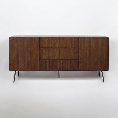 NTC Veil Large Sideboard with 2 Doors and 3 Drawers, Buffet Cabinet with Vertical Groove Design and Metal Legs, Storage Cabinet for Living Room, and Entryway, Effortless Assembly - Dark Walnut