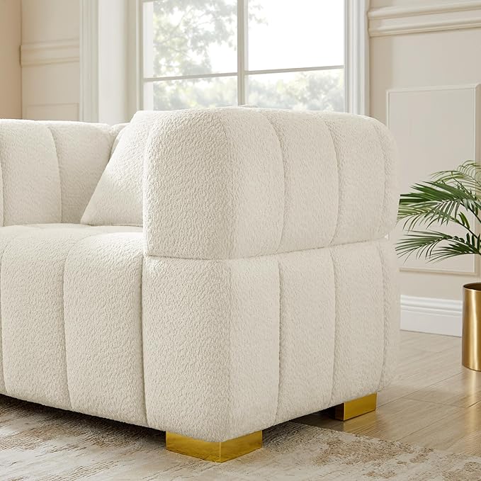 VANOMi 44.09”Oversized Accent Chair, Boucle Arm Chair with Deep Seat, Comfy Reading Chair for Living Room, Bedroom, Office, Apartment, White (1 Piece)