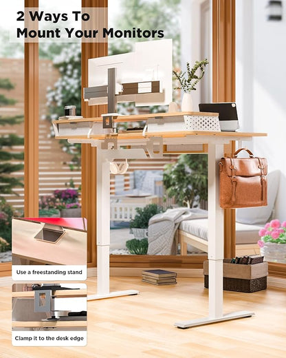 FiCiHi Adjustable Height Standing Desk with 4 Drawers,55 x 24 inches Electric Sit Stand Home Office Desk with Two Tiers, 3 Memory Presets, Monitor Stand Riser