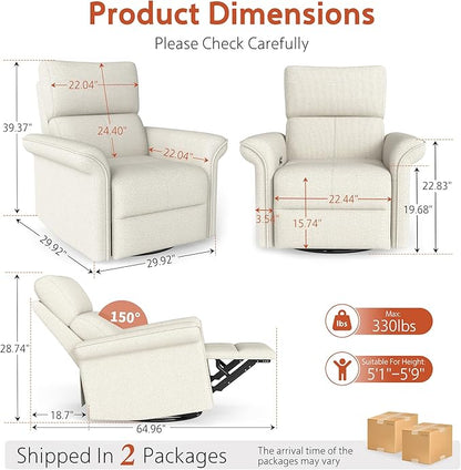Recliner Chair, 270 Power Swivel Rocker Recliner Chair for Adults, Rocking Glider Recliners for Small Spaces, Glider Nursery Rocking Chairs for Home Theater Living Room Bedroom Nursery
