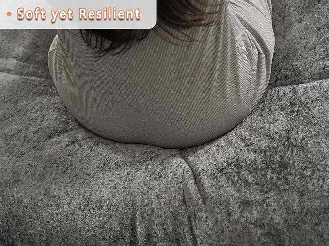 EASE MOOSE Oversized Boneless Couch for Living Room, Sectional Cloud Sofa, Modular Cloud Couch, 3-Seater Deep Seat Sofas with Pillow for Bedroom, Apartment, No Assembly Required, Chenille (Grey)
