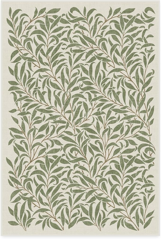 RUGGABLE x Morris & Co Washable Area Rug– Pure Willow Boughs Green 4x6, Stain-Resistant, Non-Slip – Medium Machine Washable Rugs for Living Room, Bedroom, Hallway, Entryway & Office–with Standard Pad