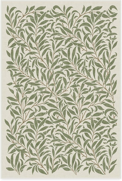 RUGGABLE x Morris & Co Washable Area Rug– Pure Willow Boughs Green 4x6, Stain-Resistant, Non-Slip – Medium Machine Washable Rugs for Living Room, Bedroom, Hallway, Entryway & Office–with Standard Pad