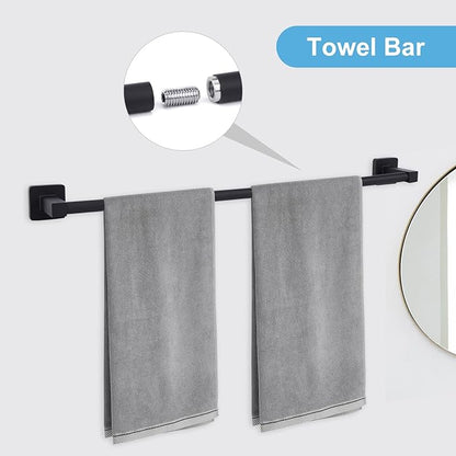 5 Pieces Black Bathroom Hardware Set,Wall Mounted 23.6 inch Towel Bar Set Matte Black,Towel Rack Set,Toilet Paper Holder,Matte Black Bathroom Accessories Set