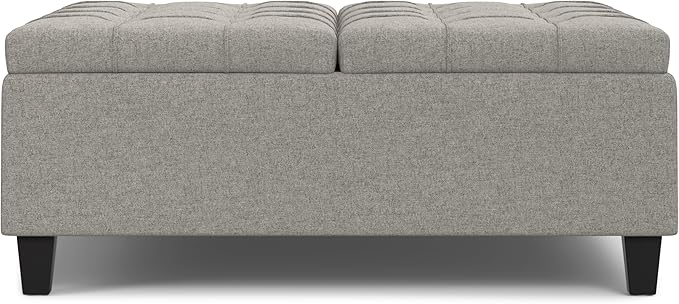 SIMPLIHOME Harrison 40 inch Wide Transitional Square Large Coffee Table Storage Ottoman in Cloud Grey , Assembled, For the Living Room and Bedroom