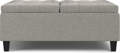 SIMPLIHOME Harrison 40 inch Wide Transitional Square Large Coffee Table Storage Ottoman in Cloud Grey , Assembled, For the Living Room and Bedroom