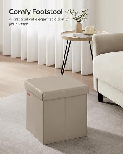SONGMICS Mazie Collection - 15 Inches Ottoman with Storage, Footstool, Storage Ottoman, Load 660 lb, for Dorm, Living Room, Bedroom, Synthetic Leather, Camel Brown ULSF010K03