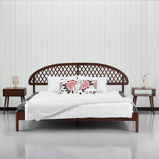 NTC Gem Wooden Bed Frame with Headboard, Crafted from Walnut, Rubber Wood with Silent Slats and Wood Central Supports, 1000 Lb Capacity, Effortless Assembly, King - Dark Walnut