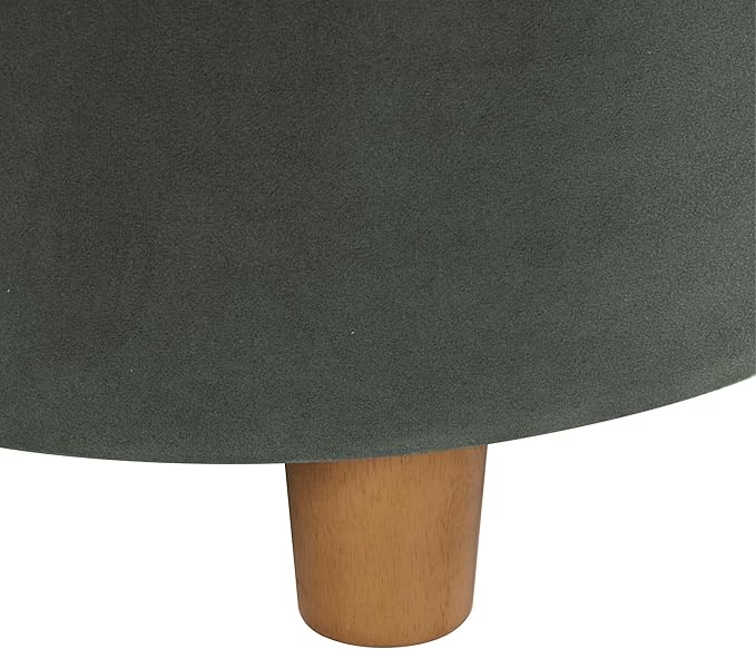 HomePop Home Decor | Upholstered Round Storage Ottoman | Ottoman with Storage for Living Room & Bedroom, Loden Green Velvet Large