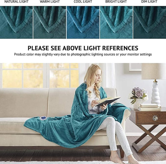 Beautyrest Heated Electric Blanket for Cold Weather, Fast Heating Heated Blanket, Auto Shut Off, Virtually Zero EMF, Multi Heat Setting, UL Certified, Teal Throw (60 inx70 in)