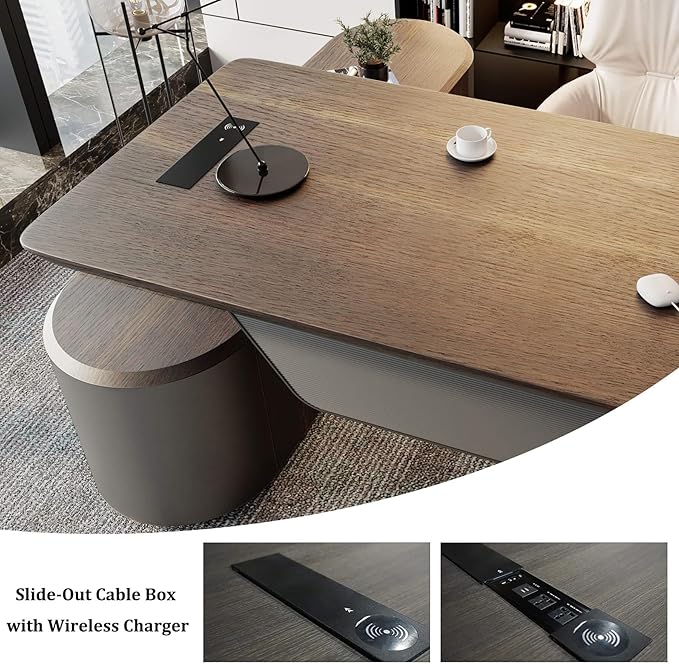 SAINTCY Large Executive Office Desk with File Cabinet, 94.5 Inch Sit & Stand L Shaped Executive Desk, Adjustable Luxury Office Desks for Boss, Business Owners, Managers and Supervisors Return Right