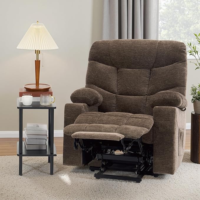 MCombo Oversized Power Lift Recliner Chair with Extended Footrest for Elderly People, Fabric R7399 (Brown, Large-Oversize)