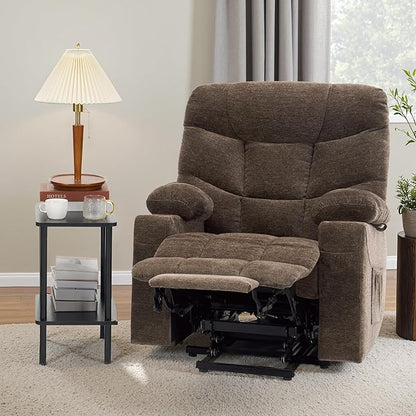 MCombo Oversized Power Lift Recliner Chair with Extended Footrest for Elderly People, Fabric R7399 (Brown, Large-Oversize)