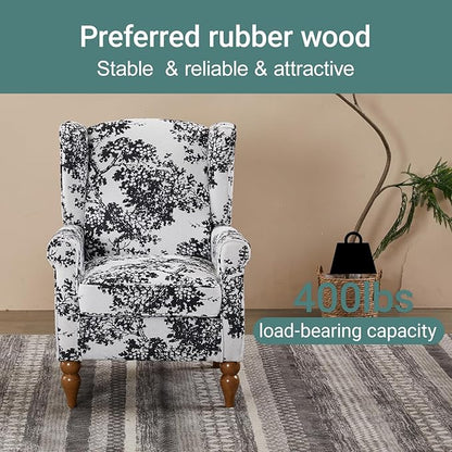 ZMAD Accent Chair, Upholstered High Back Floral Armchair Wood Legs, Comfy Wingback Reading Single Sofa Chair,Plus a Solid Wood Coffee Table for Small Spaces, Living Room, Bedroom (Antique White+Gray)