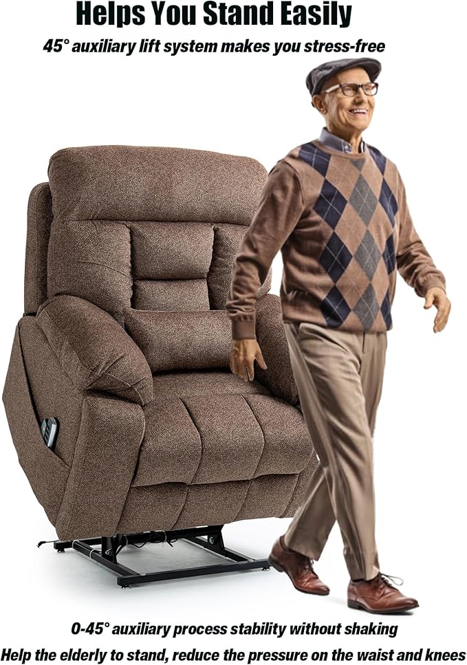 25''Oversized Lazy Boy Recliner Chair, Power Lift Recliner Chair for Elderly, Electric Recliner Chairs for Adults with Massage and Heat, Double Motor Lay Flat Recliner with Cup Holder, Side Pocket