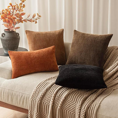 Foindtower Pack of 2 Textured Chenille Throw Decorative Pillow Covers Square Accent Solid Cushion Cover Neutral Farmhouse Lumbar Pillow Case for Couch Sofa Bedroom Living Room 12x20 Inch,Orange