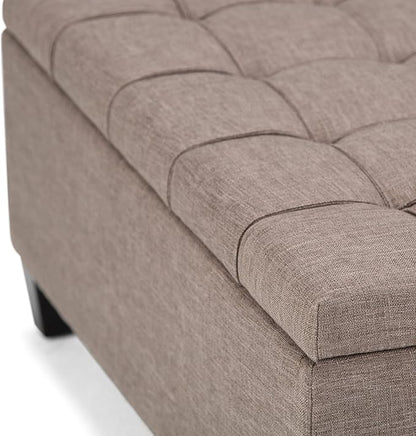 SIMPLIHOME Harrison Coffee Table Storage Ottoman - 36 inch Wide Upholstered Linen Look Fabric Square Lift-Top Ottoman in Fawn Brown, Transitional Ottoman for Living Room with Hidden Storage