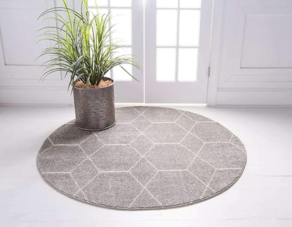 Unique Loom Trellis Frieze Collection Area Rug - Geometric (7' Round, Light Gray/ Ivory)