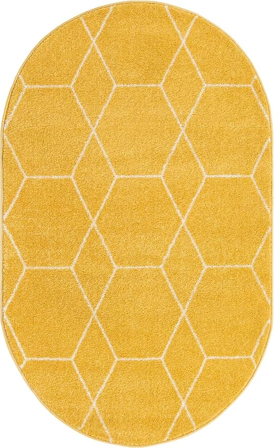Unique Loom Trellis Frieze Collection Area Rug - Geometric (3' x 5' Oval, Yellow/ Ivory)
