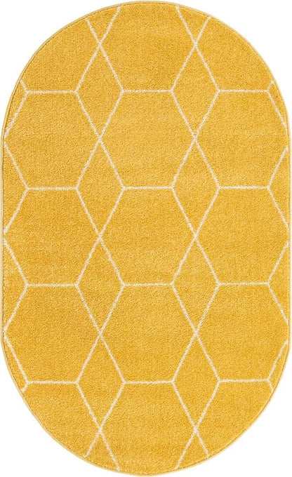 Unique Loom Trellis Frieze Collection Area Rug - Geometric (3' x 5' Oval, Yellow/ Ivory)