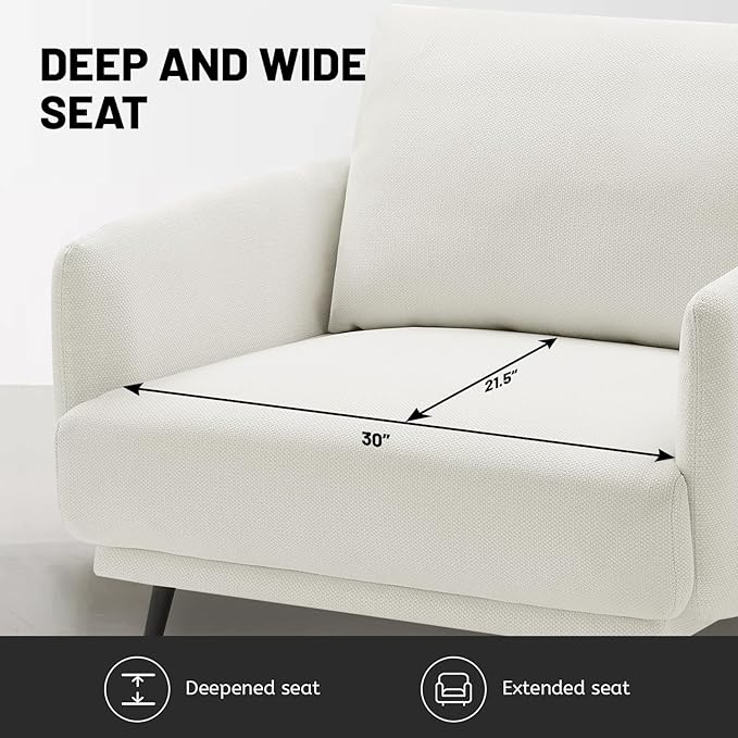 Oversized Accent Chair for Living Room Chairs Reading Arm Chair Comfy Modern Single Sofa Side Chairs with Metal Legs & Soft Cushion for Bedroom, Waiting Room (Polyster Pearl White, Set of 2)