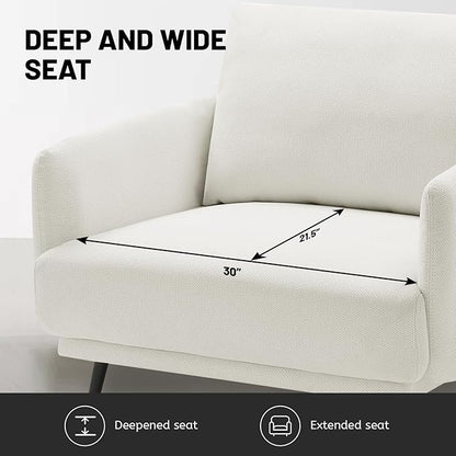 Oversized Accent Chair for Living Room Chairs Reading Arm Chair Comfy Modern Single Sofa Side Chairs with Metal Legs & Soft Cushion for Bedroom, Waiting Room (Polyster Pearl White, Set of 2)