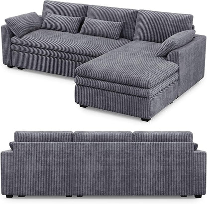 Belffin Large Modular Sectional Sofa with Deep Chaise, 104" Corduroy L Shaped Couch with 9" Soft Dual-Layer Seats Cushion for Living Room, Apartment, Light Grey