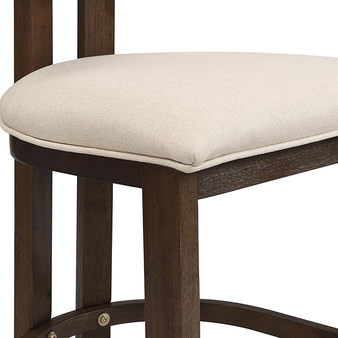 Christopher Knight Home Minso Wooden Counter Height Bar Stools Set of 2, Comfy Upholstered Barstools with Backrest/Footrest, Counter Stool for Kitchen Island/Home Bar Table, Walnut + Beige