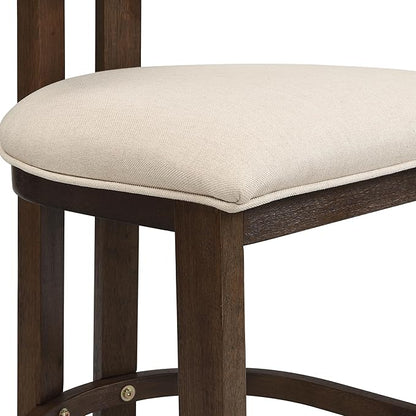 Christopher Knight Home Minso Wooden Counter Height Bar Stools Set of 2, Comfy Upholstered Barstools with Backrest/Footrest, Counter Stool for Kitchen Island/Home Bar Table, Walnut + Beige