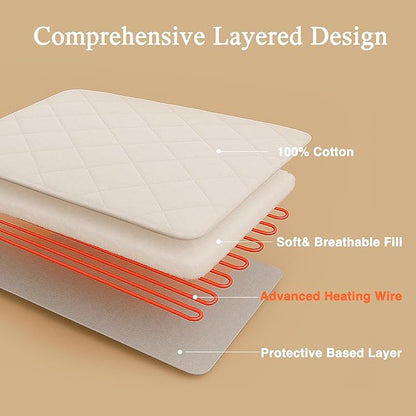 Beautyrest Cotton Heated Mattress Pad - Bed Warmer with 20 Heat Settings Controller, Auto Shut Off Timer, All Around Elastic Deep Pocket, UL Certified, Machine Washable, White Cal King