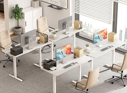 48 x 24 inch Electric Standing Desk Adjustable Height with 4 Wheels, 4 Memory Height Settings, 2 Headphone Hook, for Home Office, Splice Board White